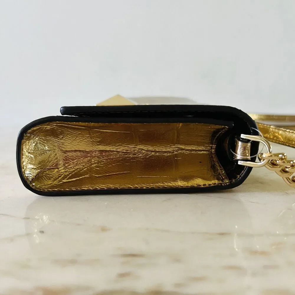 MICHAEL KORS Karla Gold Embossed Leather Clutch Chain Crossbody Bag